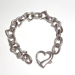 Sterling Silver 925 Floating Rolo Heart & Oval Link Chain Bracelet